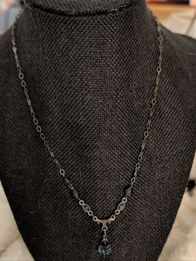 1928 Silver-Tone Necklace with Dark Blue and Teal Accents